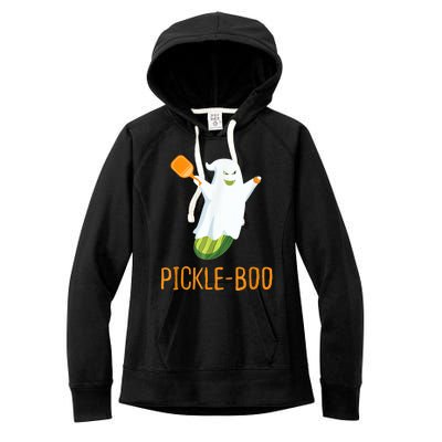 Funny Pickle Ghost Loves To Play Pickleball At Halloween Women's Fleece Hoodie