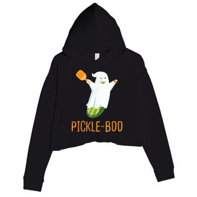 Funny Pickle Ghost Loves To Play Pickleball At Halloween Crop Fleece Hoodie