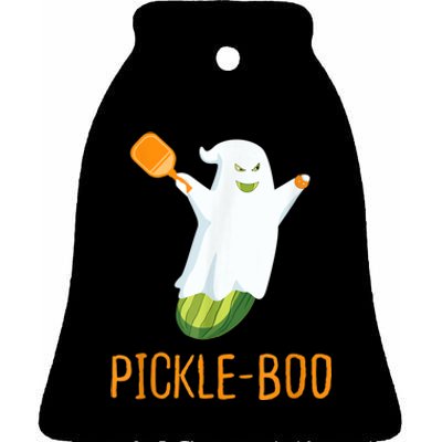 Funny Pickle Ghost Loves To Play Pickleball At Halloween Ceramic Bell Ornament