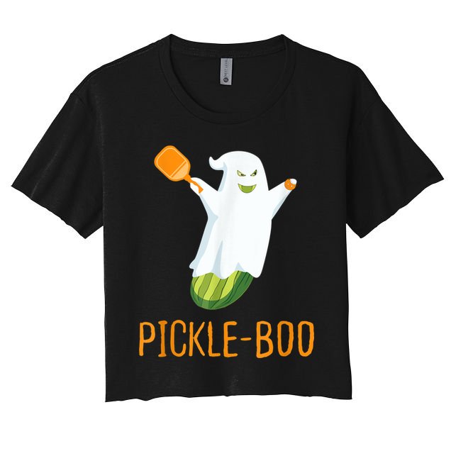 Funny Pickle Ghost Loves To Play Pickleball At Halloween Crop Top
