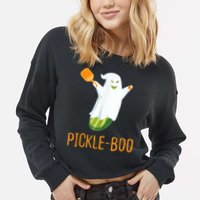 Funny Pickle Ghost Loves To Play Pickleball At Halloween Cropped Pullover Crew