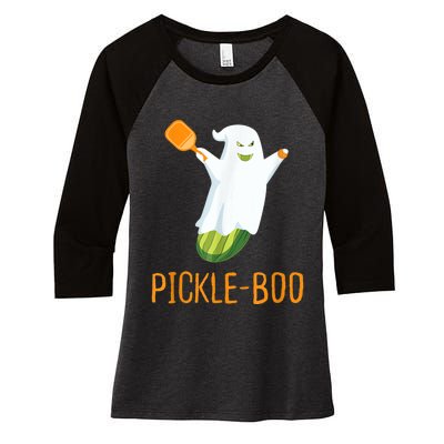 Funny Pickle Ghost Loves To Play Pickleball At Halloween Women's Tri-Blend 3/4-Sleeve Raglan Shirt