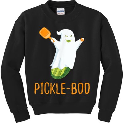 Funny Pickle Ghost Loves To Play Pickleball At Halloween Kids Sweatshirt