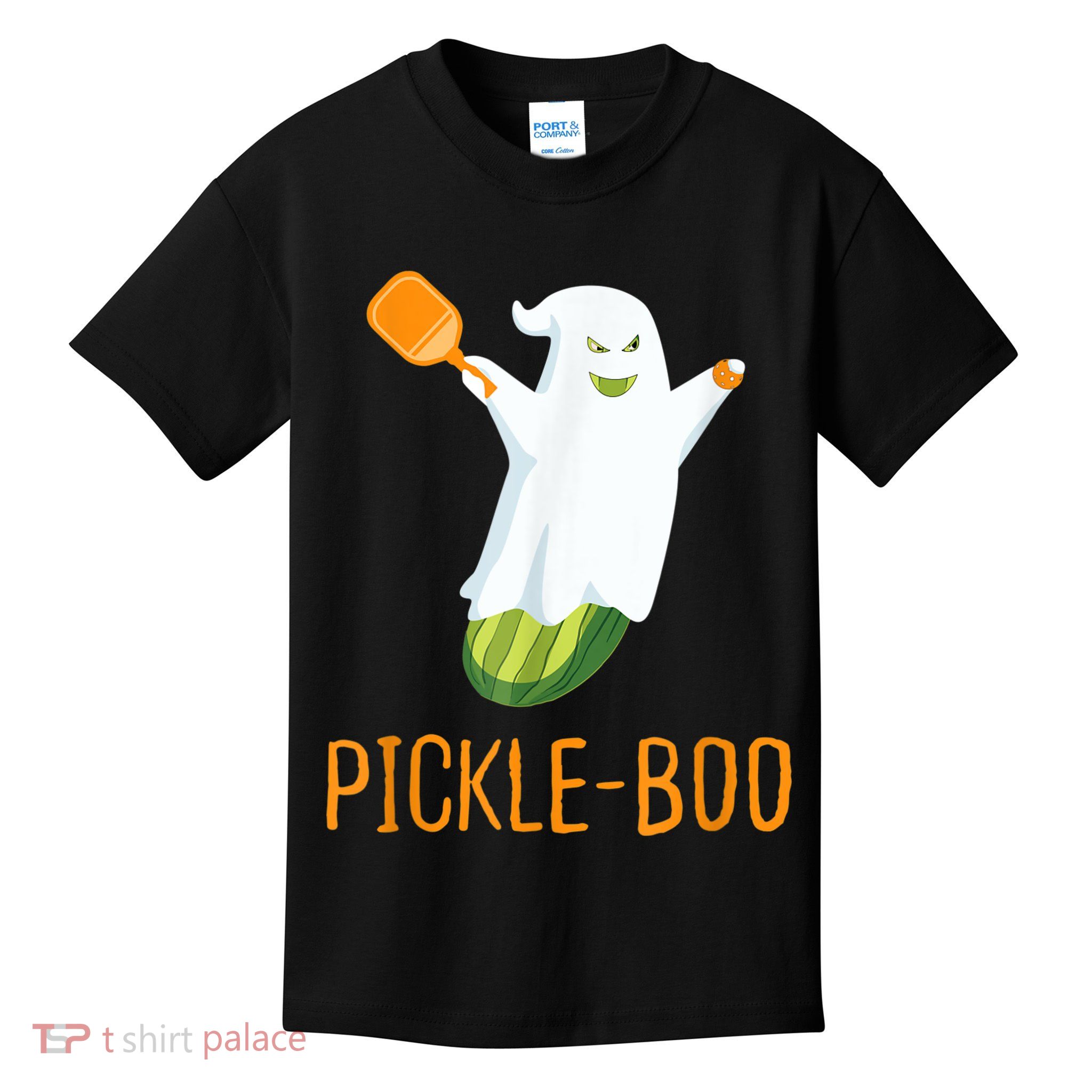 Funny Pickle Ghost Loves To Play Pickleball At Halloween Kids T-Shirt