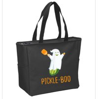 Funny Pickle Ghost Loves To Play Pickleball At Halloween Zip Tote Bag