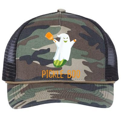 Funny Pickle Ghost Loves To Play Pickleball At Halloween Retro Rope Trucker Hat Cap