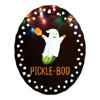 Funny Pickle Ghost Loves To Play Pickleball At Halloween Ceramic Oval Ornament