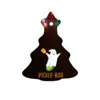 Funny Pickle Ghost Loves To Play Pickleball At Halloween Ceramic Tree Ornament