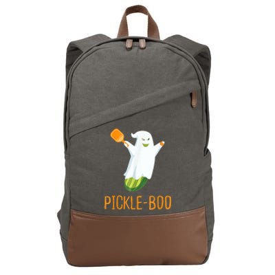 Funny Pickle Ghost Loves To Play Pickleball At Halloween Cotton Canvas Backpack