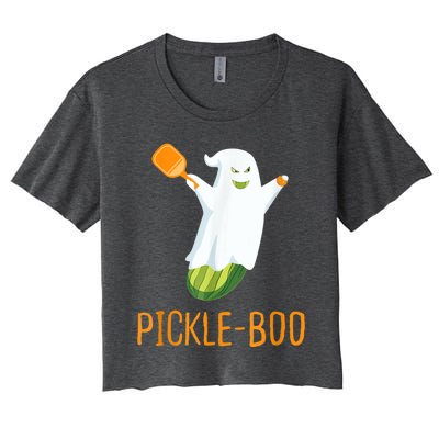 Funny Pickle Ghost Loves To Play Pickleball At Halloween Women's Crop Top Tee