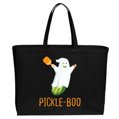 Funny Pickle Ghost Loves To Play Pickleball At Halloween Cotton Canvas Jumbo Tote