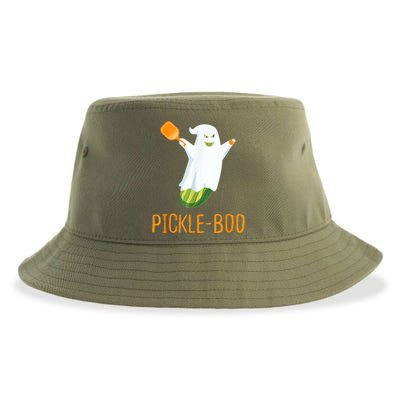 Funny Pickle Ghost Loves To Play Pickleball At Halloween Sustainable Bucket Hat