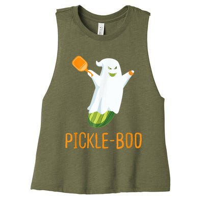 Funny Pickle Ghost Loves To Play Pickleball At Halloween Women's Racerback Cropped Tank