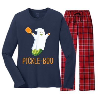 Funny Pickle Ghost Loves To Play Pickleball At Halloween Women's Long Sleeve Flannel Pajama Set 