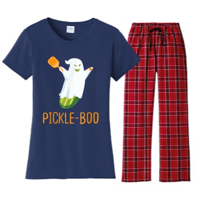 Funny Pickle Ghost Loves To Play Pickleball At Halloween Women's Flannel Pajama Set