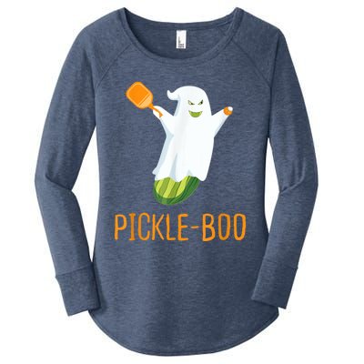 Funny Pickle Ghost Loves To Play Pickleball At Halloween Women's Perfect Tri Tunic Long Sleeve Shirt