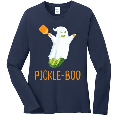 Funny Pickle Ghost Loves To Play Pickleball At Halloween Ladies Long Sleeve Shirt