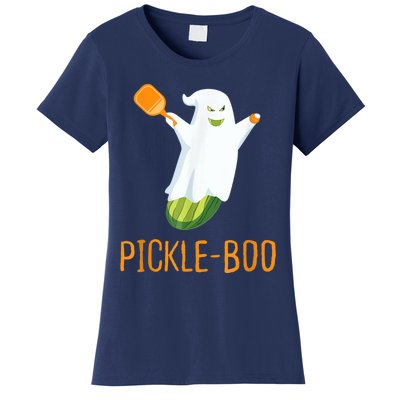 Funny Pickle Ghost Loves To Play Pickleball At Halloween Women's T-Shirt