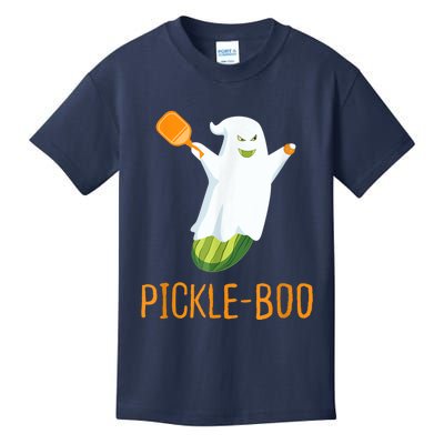 Funny Pickle Ghost Loves To Play Pickleball At Halloween Kids T-Shirt