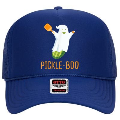 Funny Pickle Ghost Loves To Play Pickleball At Halloween High Crown Mesh Back Trucker Hat