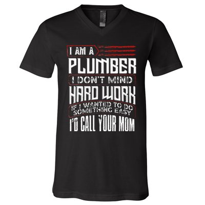 Funny Plumber Gift For Men Plumbing Dad Fathers Day V-Neck T-Shirt