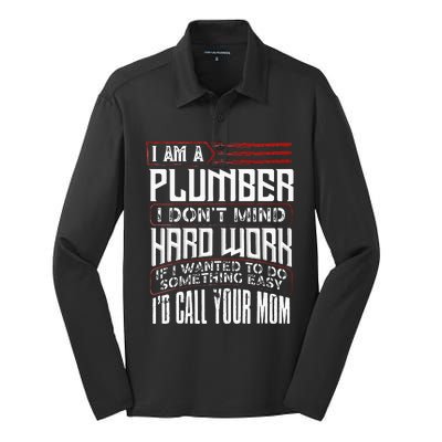 Funny Plumber Gift For Men Plumbing Dad Fathers Day Silk Touch Performance Long Sleeve Polo