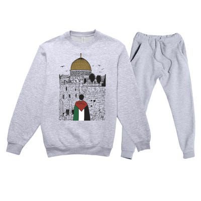 Free Palestine Gaza Palestine Support Premium Crewneck Sweatsuit Set