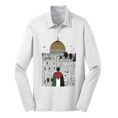 Free Palestine Gaza Palestine Support Silk Touch Performance Long Sleeve Polo