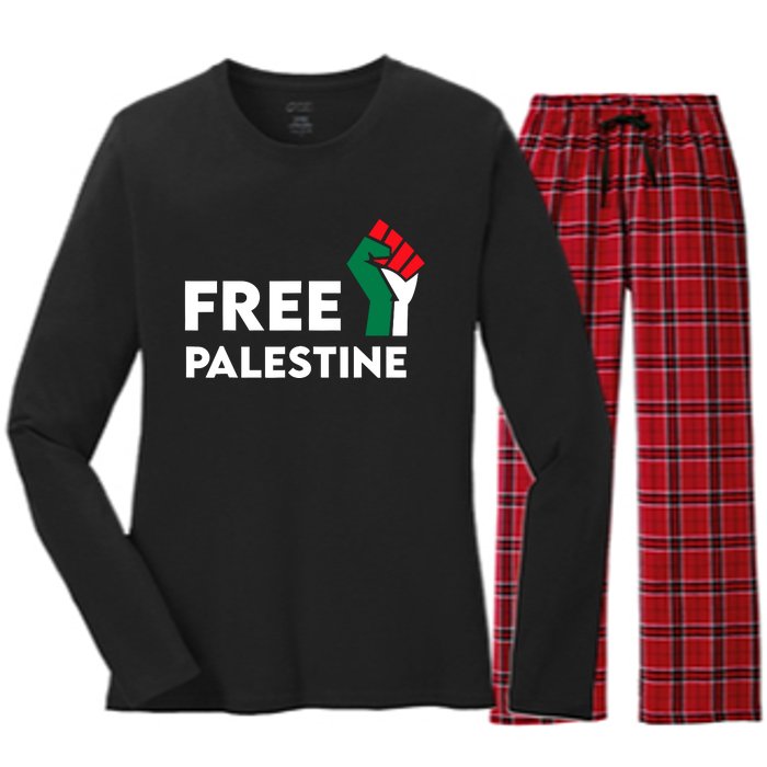 Free Palestine Gaza Flag Freedom For Palestinians Women's Long Sleeve Flannel Pajama Set 