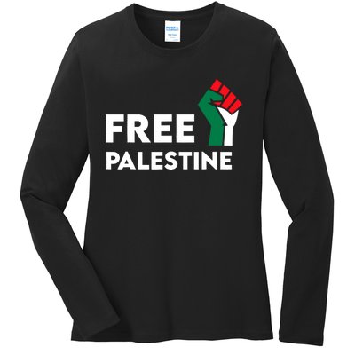 Free Palestine Gaza Flag Freedom For Palestinians Ladies Long Sleeve Shirt