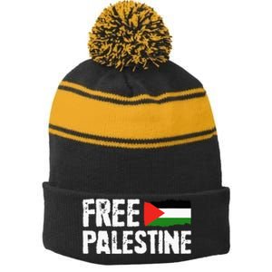 Free Palestine Gaza Flag Arabic Freedom for Palestinians Stripe Pom Pom Beanie