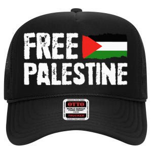 Free Palestine Gaza Flag Arabic Freedom for Palestinians High Crown Mesh Back Trucker Hat