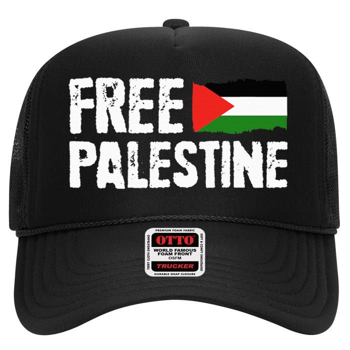 Free Palestine Gaza Flag Arabic Freedom for Palestinians High Crown Mesh Back Trucker Hat