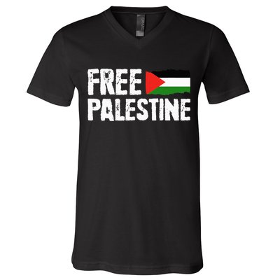 Free Palestine Gaza Flag Arabic Freedom for Palestinians V-Neck T-Shirt