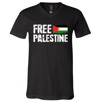 Free Palestine Gaza Flag Arabic Freedom for Palestinians V-Neck T-Shirt