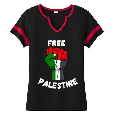 Free Palestine Gaza Arabic Flag Gift Ladies Halftime Notch Neck Tee