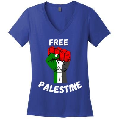 Free Palestine Gaza Arabic Flag Gift Women's V-Neck T-Shirt