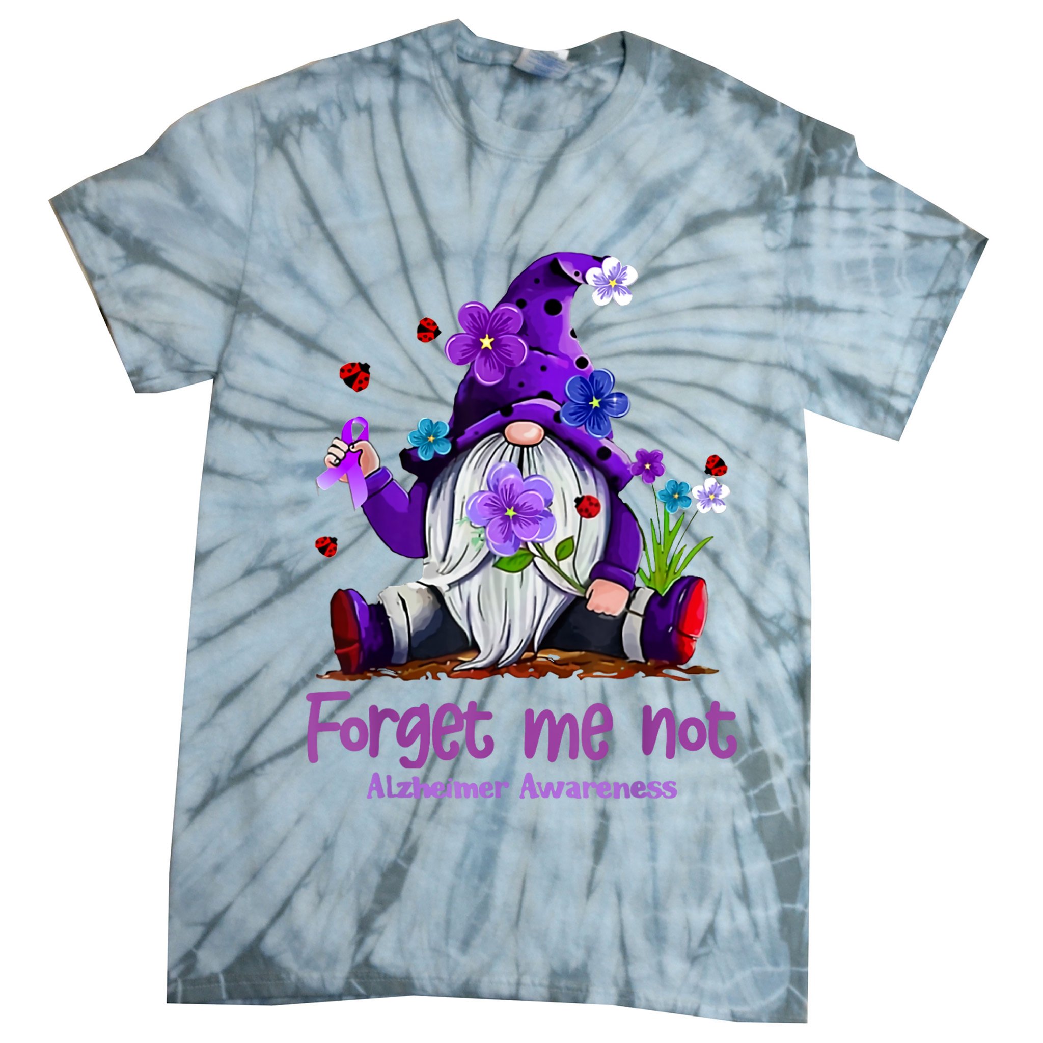 Forget Purple Gnome Me Not Purple Alzheimers Awareness Tie-Dye T-Shirt