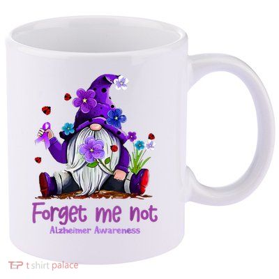 Forget Purple Gnome Me Not Purple Alzheimers Awareness 11oz C Handle Ceramic Mug