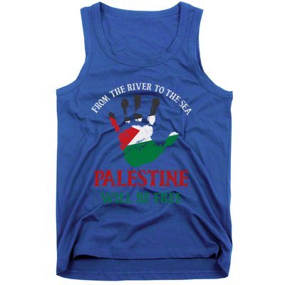 Free Palestine Gaza Flag Arabic Will Be Free Distressed Gift Tank Top