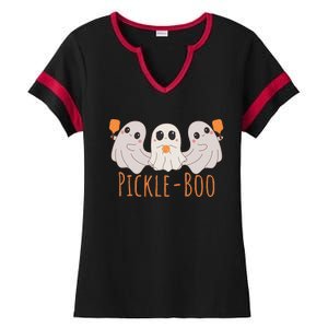 Fun Pickleboo Ghost Playing Pickleball Halloween Paddleball Gift Ladies Halftime Notch Neck Tee