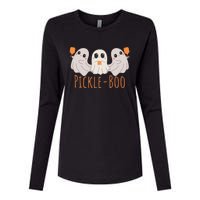 Fun Pickleboo Ghost Playing Pickleball Halloween Paddleball Gift Womens Cotton Relaxed Long Sleeve T-Shirt