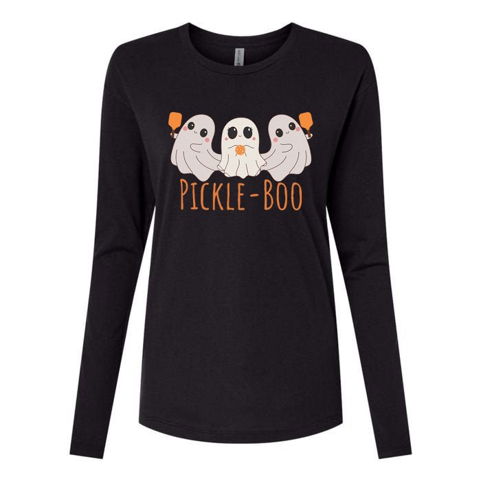 Fun Pickleboo Ghost Playing Pickleball Halloween Paddleball Gift Womens Cotton Relaxed Long Sleeve T-Shirt