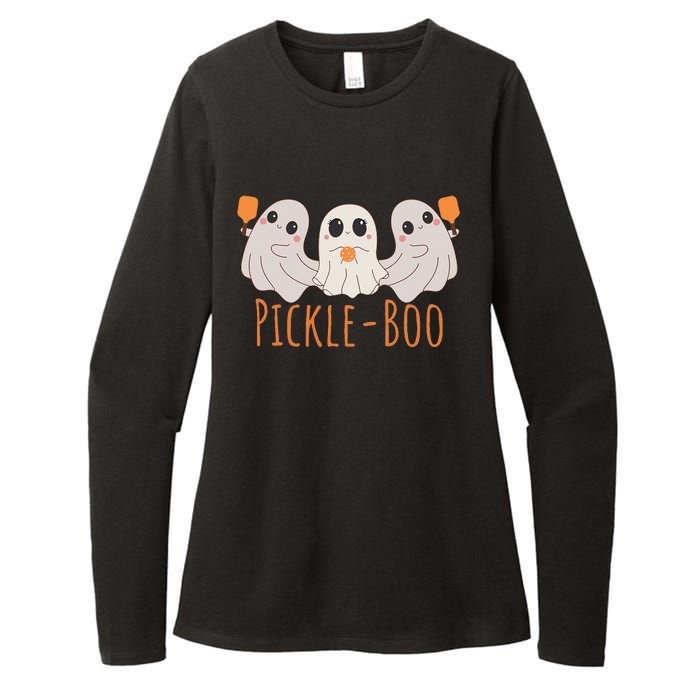 Fun Pickleboo Ghost Playing Pickleball Halloween Paddleball Gift Womens CVC Long Sleeve Shirt