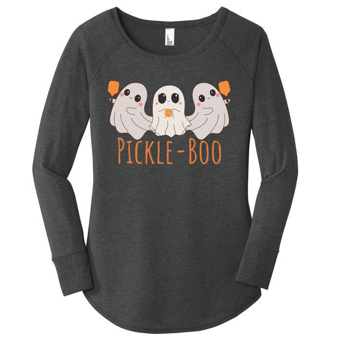 Fun Pickleboo Ghost Playing Pickleball Halloween Paddleball Gift Women's Perfect Tri Tunic Long Sleeve Shirt