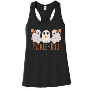 Fun Pickleboo Ghost Playing Pickleball Halloween Paddleball Gift Women's Racerback Tank