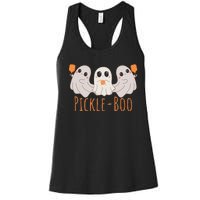 Fun Pickleboo Ghost Playing Pickleball Halloween Paddleball Gift Women's Racerback Tank