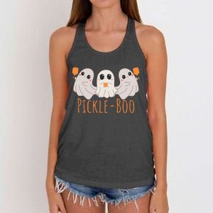 Fun Pickleboo Ghost Playing Pickleball Halloween Paddleball Gift Women's Knotted Racerback Tank