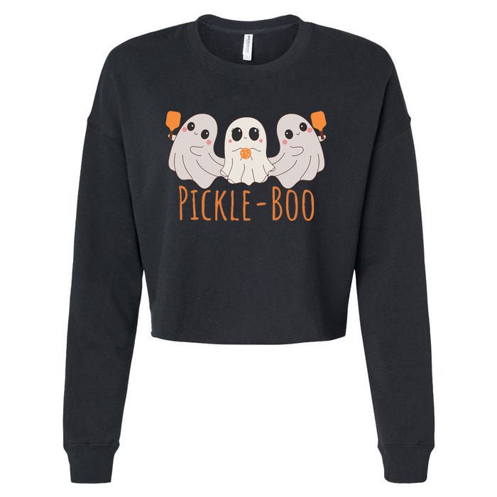 Fun Pickleboo Ghost Playing Pickleball Halloween Paddleball Gift Cropped Pullover Crew