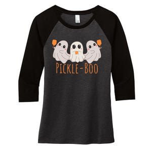 Fun Pickleboo Ghost Playing Pickleball Halloween Paddleball Gift Women's Tri-Blend 3/4-Sleeve Raglan Shirt